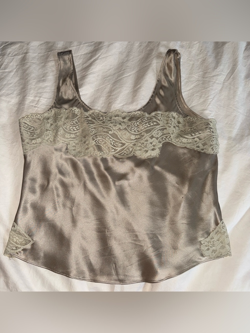 Jones New York Satin Camisole with Cream Lace Trim - Taupe